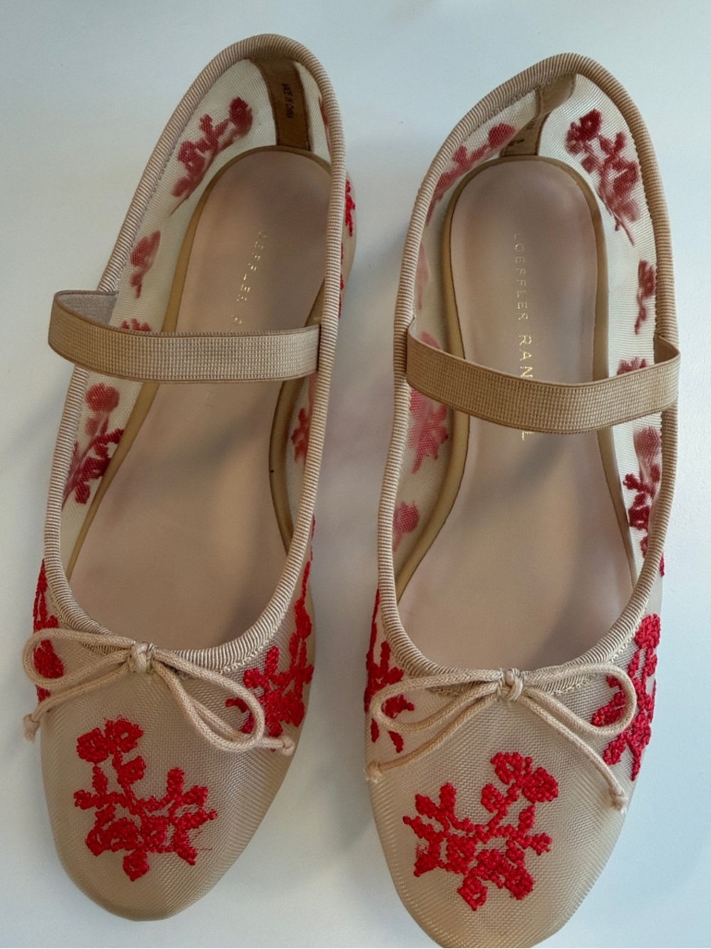 Loeffler Randall Beige Ballet Flats with Red Embroidery